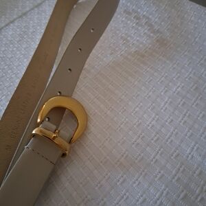 Women's Cream Leather Belt with Gold Horsebit Buckle